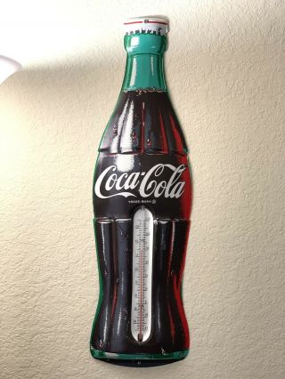 Vintage Coca Cola Bottle Shape Large Tin Metal Thermometer 29 " Antique 1950s