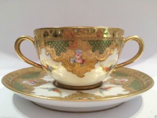 Antique French Sevres Limoges Hand Painted Porcelain Cup & Saucer 2