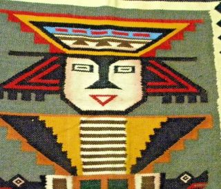 Vintage Southwestern Mexican Weaved Saltillo Serape Blanket/rug Colorful Figure