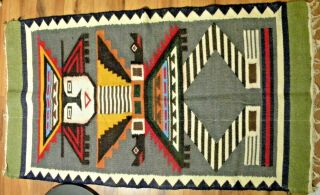 Vintage Southwestern Mexican Weaved Saltillo Serape Blanket/Rug Colorful Figure 3