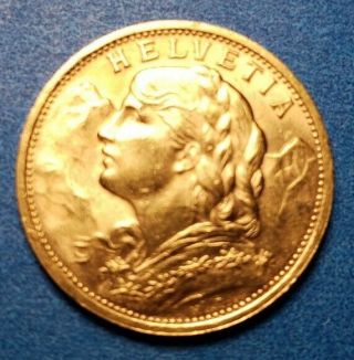 1897 Swiss Gold 20 Francs Helvetia Bu Rare Crisp 122 Year Old Swiss Gold
