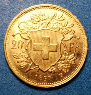 1897 Swiss Gold 20 Francs Helvetia BU Rare Crisp 122 Year Old Swiss Gold 2