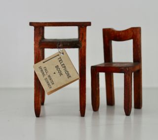 Leicvintage Miniature Tynietoy Dollhouse Telephone Book Stand Table Chair