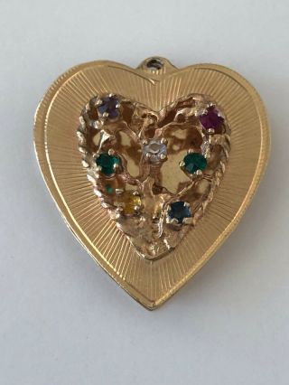 Vintage 14k Gold 3d Jeweled Heart Bracelet Charm Pendant 6 Gr