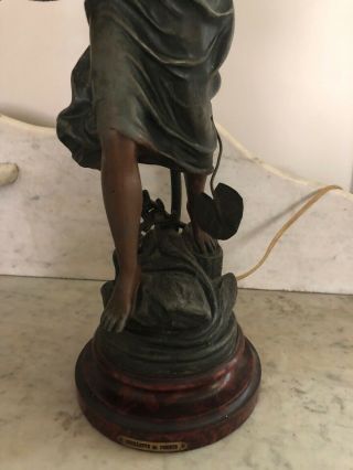 Antique French ? Rousseau Spelter Figural Lamp Woman C.  1920 PARIS 7