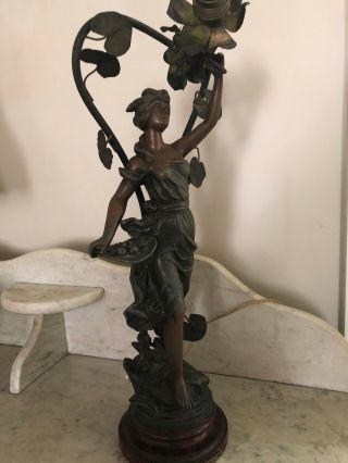 Antique French ? Rousseau Spelter Figural Lamp Woman C.  1920 PARIS 8