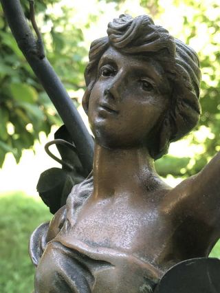 Antique French ? Rousseau Spelter Figural Lamp Woman C.  1920 PARIS 9