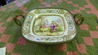 French Ormolu Bronze Sevres Hand - Painted Porcelain Centerpiece Tray