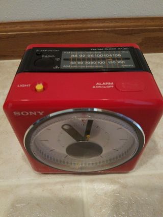 Vintage Sony ICF - A10W Alarm Clock Radio RED 5