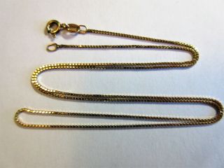 Vintage Solid 9ct Gold 18 Inch Long Fine Box Link Necklace,  Chain - 1.  9g