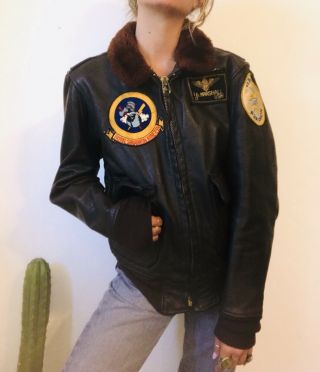 Vintage Usn Us Navy G - 1 Leather Flight Jacket