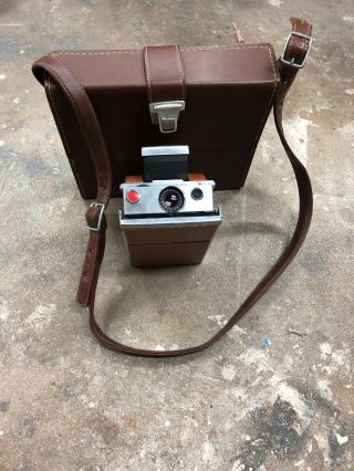 Vintage Polaroid Sx - 70 Land Camera Tan Chrome With Leather Case.  Vg