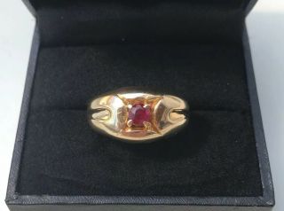 Gents Vintage Heavy 9ct Gold And Ruby Ring