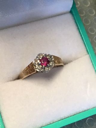 Vintage 9ct Gold Diamond And Ruby Ring Size O 1/2