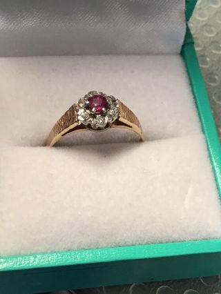 Vintage 9ct Gold Diamond and Ruby Ring Size O 1/2 3