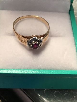 Vintage 9ct Gold Diamond and Ruby Ring Size O 1/2 4