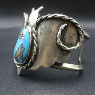 Vintage NAVAJO Sterling Silver BLUE MORENCI TURQUOISE Cuff BUTTERFLY BRACELET 11