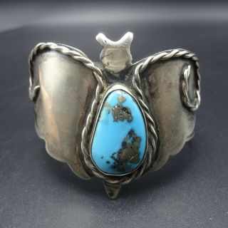 Vintage NAVAJO Sterling Silver BLUE MORENCI TURQUOISE Cuff BUTTERFLY BRACELET 12
