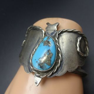 Vintage NAVAJO Sterling Silver BLUE MORENCI TURQUOISE Cuff BUTTERFLY BRACELET 4