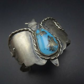 Vintage NAVAJO Sterling Silver BLUE MORENCI TURQUOISE Cuff BUTTERFLY BRACELET 5