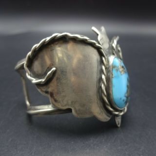Vintage NAVAJO Sterling Silver BLUE MORENCI TURQUOISE Cuff BUTTERFLY BRACELET 7