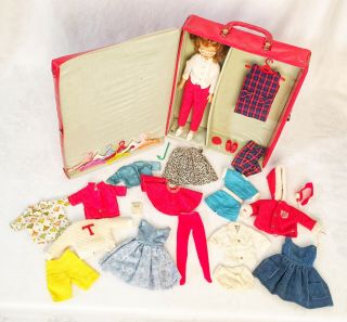Vintage 1960’s Ideal Tammy Doll With Case,  Clothing,  Hangers,  Glasses And Shoes