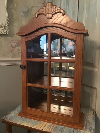 Vintage Style Oak Curio Cabinet With Mirror.  Freestanding & Hanging