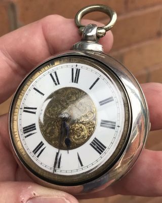 A GENTS UNUSUAL ANTIQUE SOLID SILVER PAIR CASED VERGE / FUSEE POCKET WATCH 1860. 12