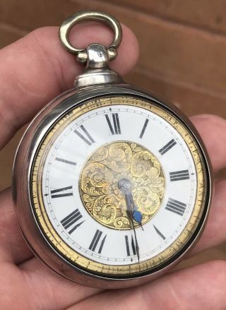 A Gents Unusual Antique Solid Silver Pair Cased Verge / Fusee Pocket Watch 1860.