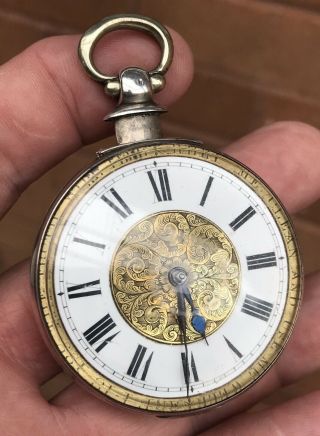 A GENTS UNUSUAL ANTIQUE SOLID SILVER PAIR CASED VERGE / FUSEE POCKET WATCH 1860. 3