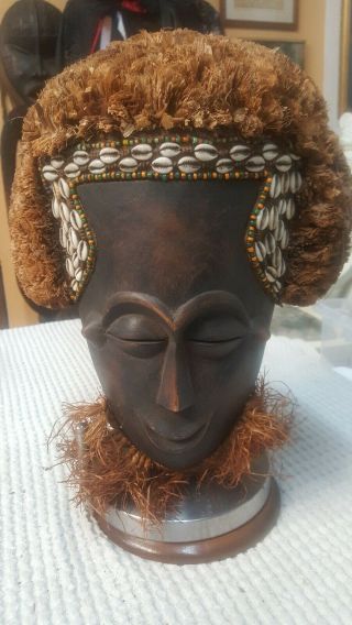 Old Antique Vintage Rare Beaded African Helmet Mask Full Grass Headdress