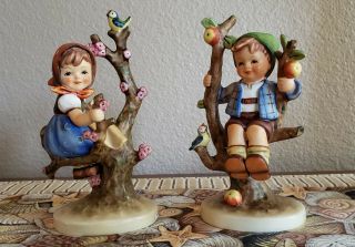 Vintage M.  J Hummel Apple Tree Girl And Boy 141/v And 142/v Goebel Figurines