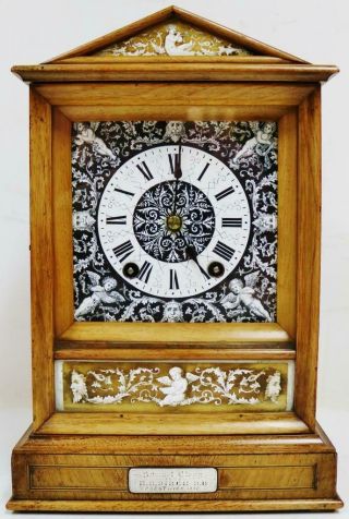 Antique Black Forest Walnut & Porcelain Dial Striking Mantel Clock By W&h German