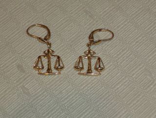 Vintage Estate 14k Gold Scales Of Justice Dangle Leverback Earrings