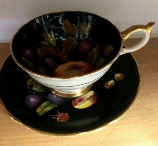 Aynsley Black Orchard Fruit C1174 Teacup And Saucer Set England Rare