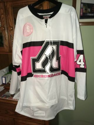 Rare Tyler Spurgeon Adirondack Flames Breast Cancer Game Issued Ahl Jersey