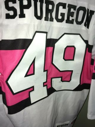 RARE Tyler Spurgeon Adirondack Flames Breast Cancer Game Issued AHL Jersey 7