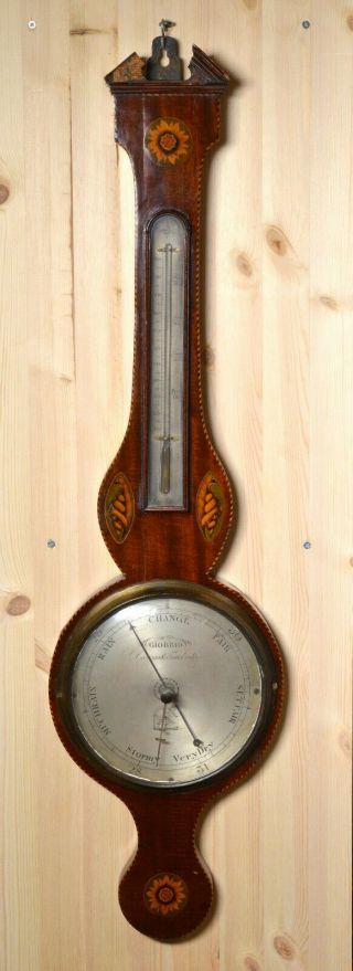 Marquetry Mahogany Banjo Wheel Barometer Ca 1800 Antique