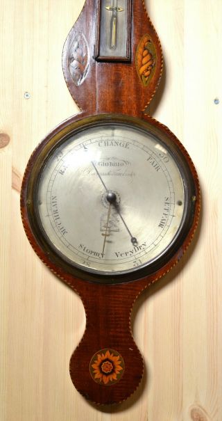 Marquetry Mahogany Banjo Wheel Barometer ca 1800 Antique 2
