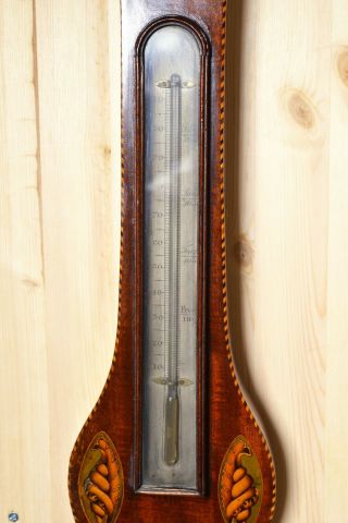 Marquetry Mahogany Banjo Wheel Barometer ca 1800 Antique 4