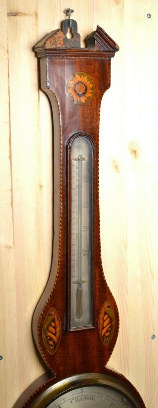 Marquetry Mahogany Banjo Wheel Barometer ca 1800 Antique 5