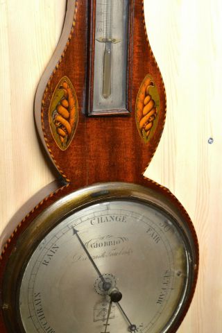 Marquetry Mahogany Banjo Wheel Barometer ca 1800 Antique 6