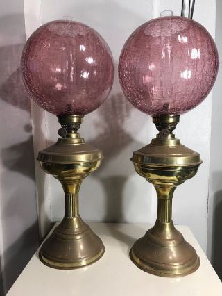 2 Vintage Brass French Oil Lamp With Shade