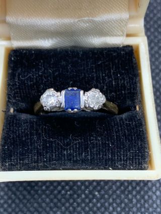 Stunning Antique Art Deco Diamonds & Sapphire Ring In 18ct Gold