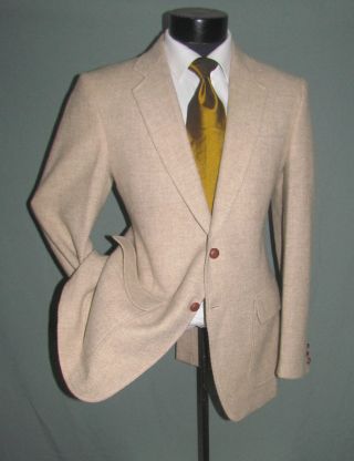 Vintage Kuppenheimer Beige Tweed Two Buttons Men Pure Wool Jacket Coat 40 R