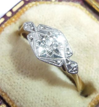 Antique Art Deco 9ct Gold,  Platinum & Diamond Ring,  Size K 1/2