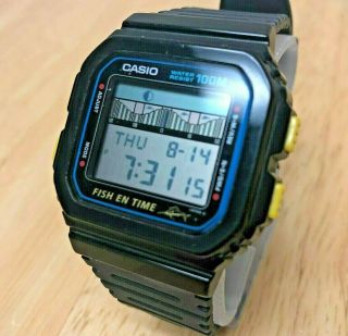 Rare Vintage Casio Ft - 100w Fish En Time Mod 844 Lcd Quartz Watch Hour Batter