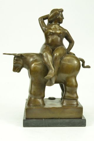 Vintage Bronze Sculpture Fat Lady Chubby Bull Figure Signed Botero Rare Figurine