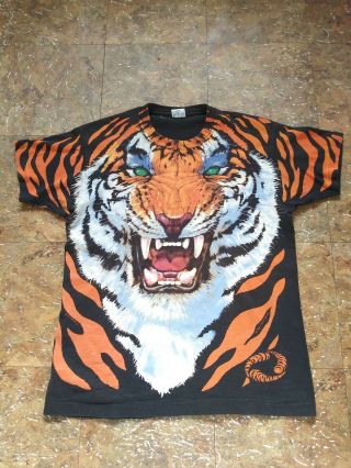 Vtg Liquid Blue Tiger all over print 90’s USA men’s XL T - shirt 1995 4