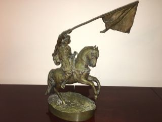Middle Eastern Scene Bronze Sculpture Arab Man On Horse With Flag Bronze Statue